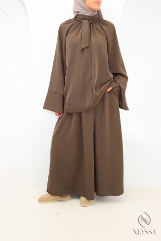 Ensemble tunique longue jupe longue élastique au tissu fluide