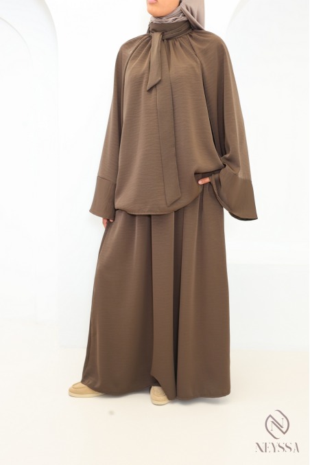 Ensemble tunique longue jupe longue élastique au tissu fluide
