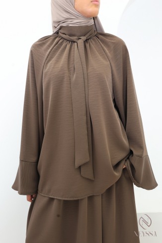Ensemble tunique longue jupe longue élastique au tissu fluide 2
