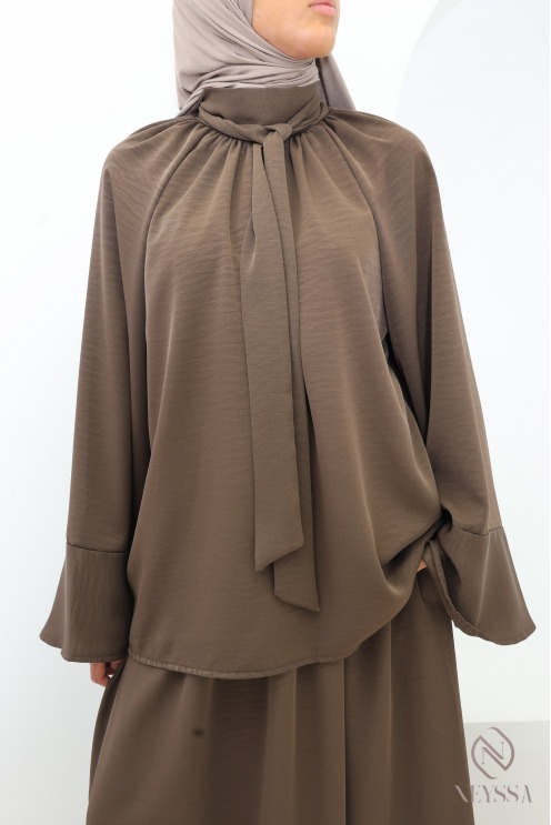 Ensemble tunique longue jupe longue élastique au tissu fluide