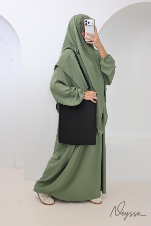 Abaya + langer Khimar in Khaki mit Brusttasche Must-have für die Umra