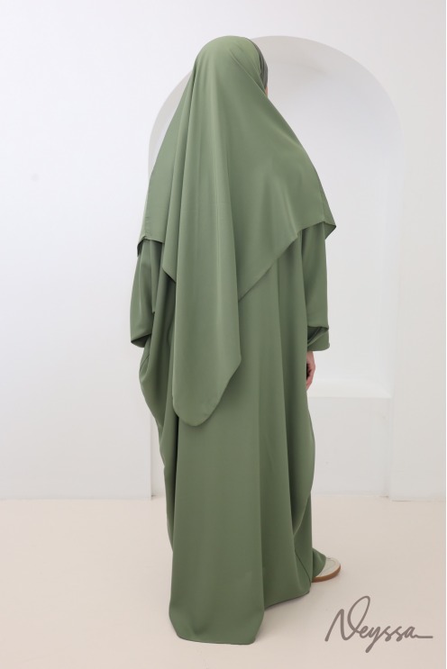 Abaya + khimar long kaki avec poche sur le buste must have omra