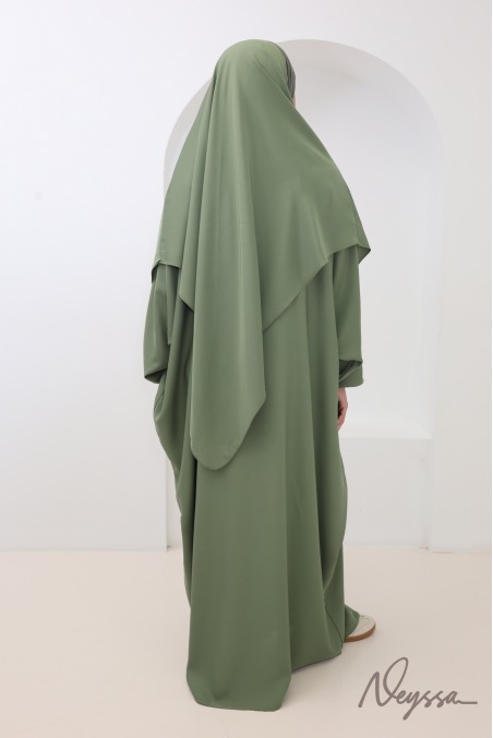 Abaya + langer Khimar in Khaki mit Brusttasche Must-have für die Umra