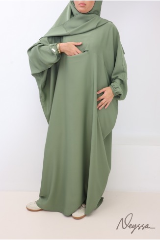 Abaya + khimar long kaki avec poche sur le buste must have omra 2