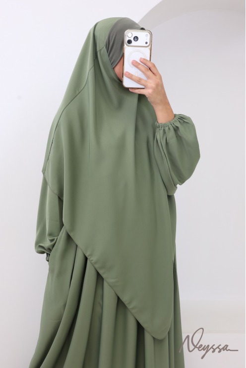 Abaya kaki nidah poche sur le buste et khimar pointu