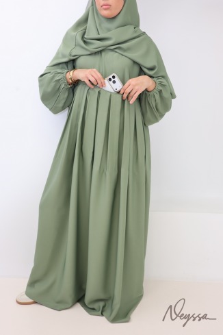 Abaya kaki nidah poche sur le buste et khimar pointu