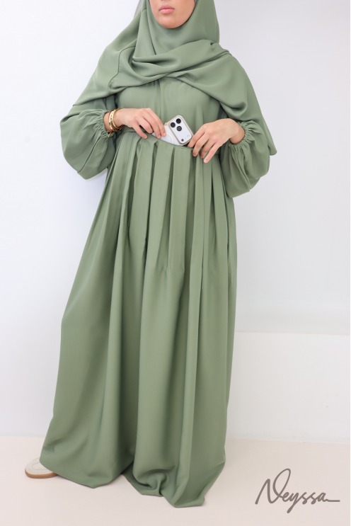 Khaki Nidah abaya with a chest pocket and pointed khimar