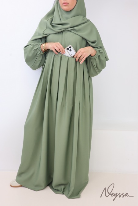 Abaya kaki nidah poche sur le buste et khimar pointu