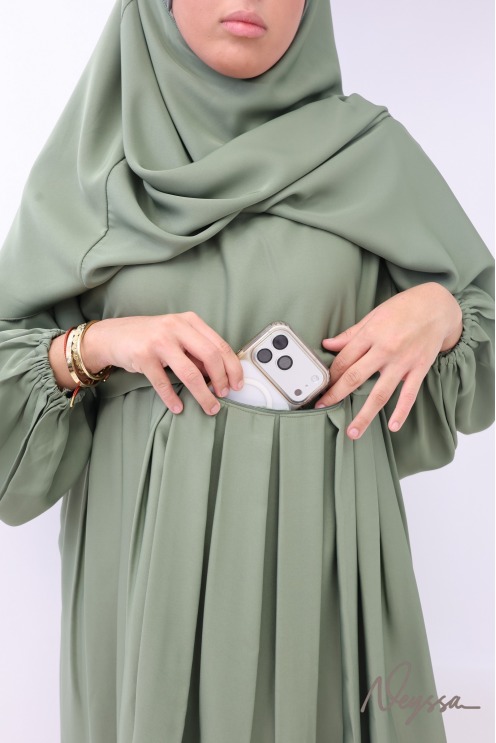 Khaki Nidah abaya with a chest pocket and pointed khimar