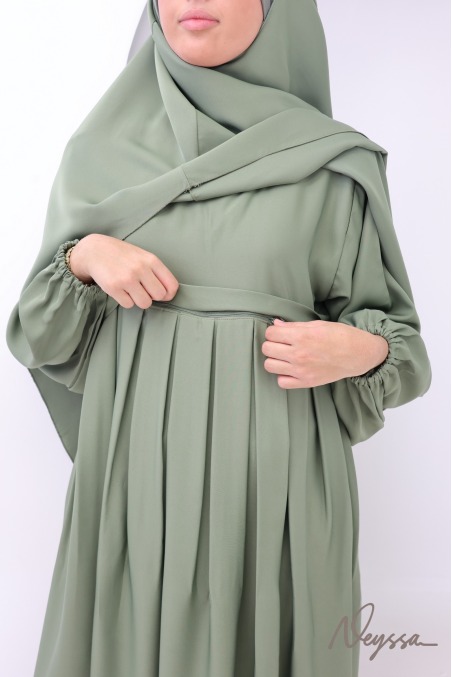 Abaya kaki nidah poche sur le buste et khimar pointu