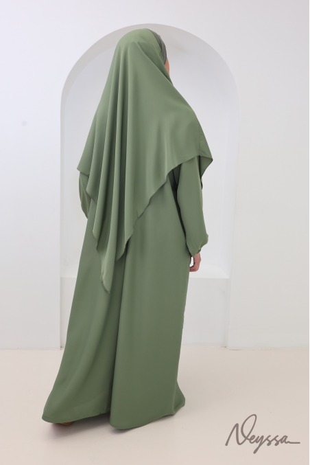 Khaki Nidah abaya with a chest pocket and pointed khimar