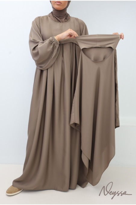 Ensemble abaya khimar soie de Nidah, poche zippée sur le buste