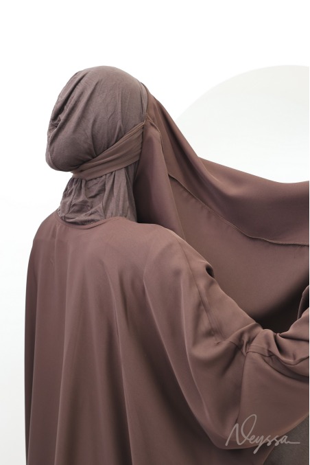 Loose-fitting brown women's abaya khimar with pocket Special for Umrah