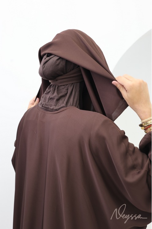 Abaya khimar marron femme ample avec poche Spécial Omra & Hajj
