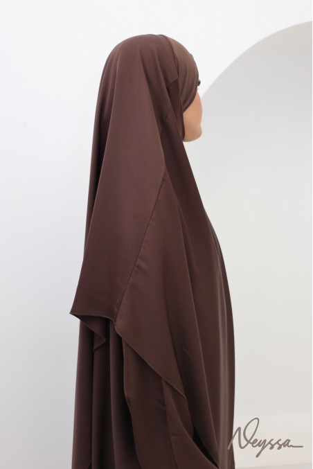 Abaya khimar marron femme ample avec poche Spécial Omra & Hajj
