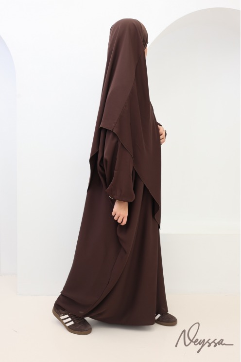 Abaya khimar marron femme ample avec poche Spécial Omra & Hajj