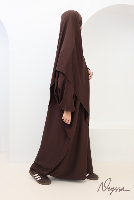 Abaya khimar marron femme ample avec poche Spécial Omra & Hajj