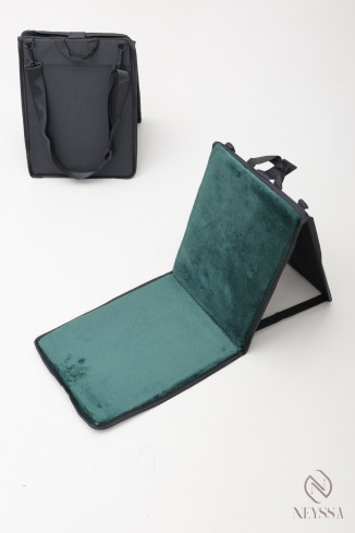 Foldable velvet prayer mat with integrated backrest to take with you