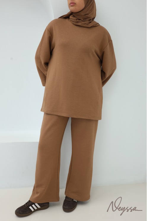 Ensemble 2 pièces pantalon + t-shirt manches longues femme hijabi