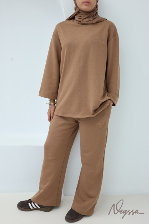 Ensemble 2 pièces pantalon + t-shirt manches longues femme hijabi