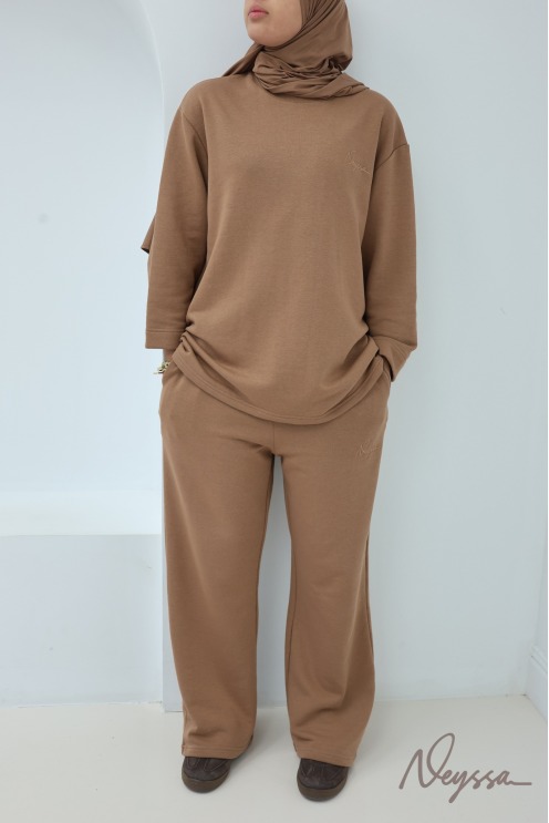 Ensemble 2 pièces pantalon + t-shirt manches longues femme hijabi