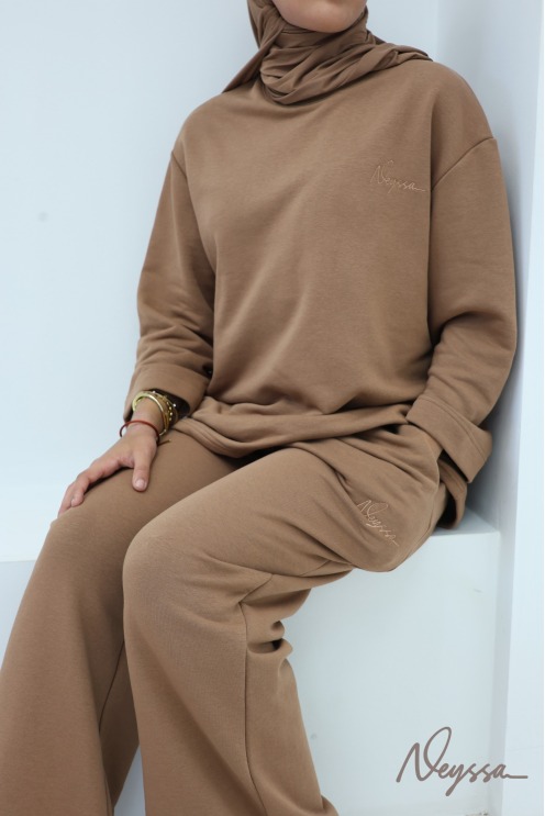Ensemble 2 pièces pantalon + t-shirt manches longues femme hijabi