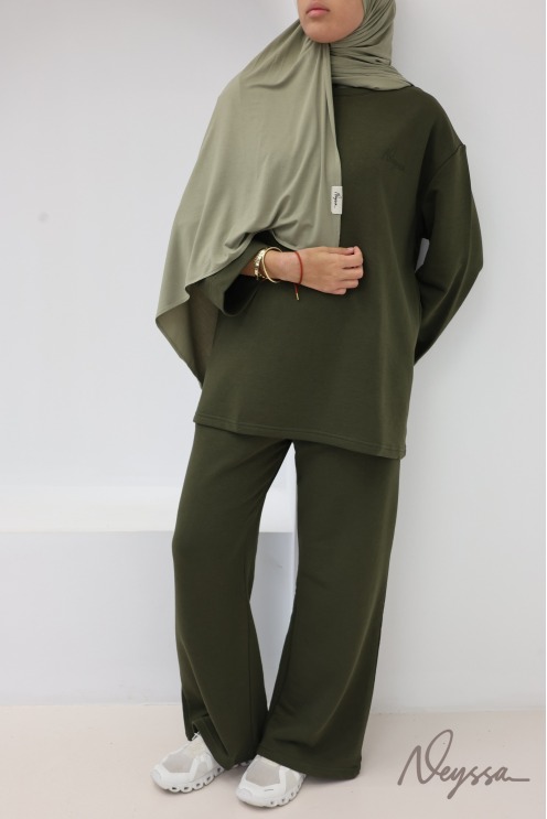 Cotton loose-fitting pants set with oversized long-sleeved T-shirt