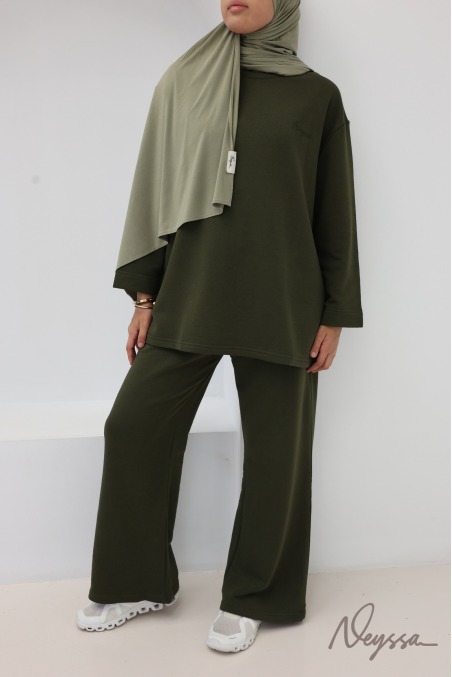 Cotton loose-fitting pants set with oversized long-sleeved T-shirt