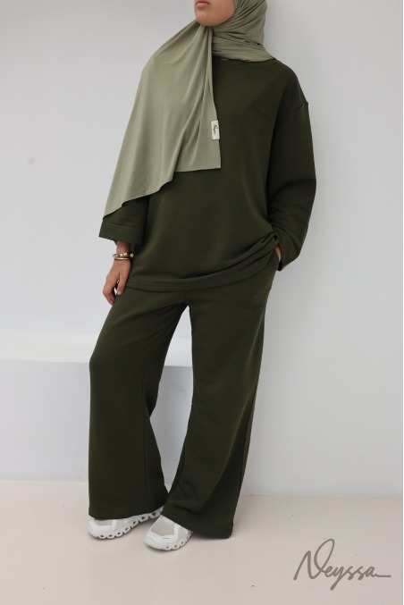 Cotton loose-fitting pants set with oversized long-sleeved T-shirt