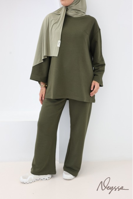 Cotton loose-fitting pants set with oversized long-sleeved T-shirt