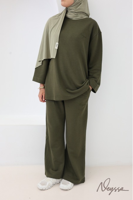 Cotton loose-fitting pants set with oversized long-sleeved T-shirt