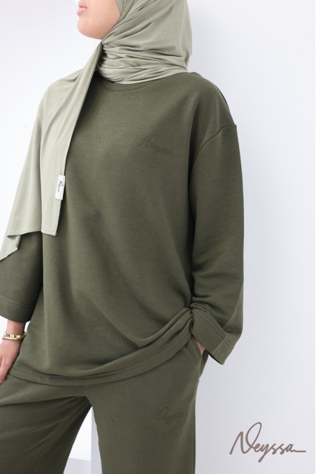 Cotton loose-fitting pants set with oversized long-sleeved T-shirt