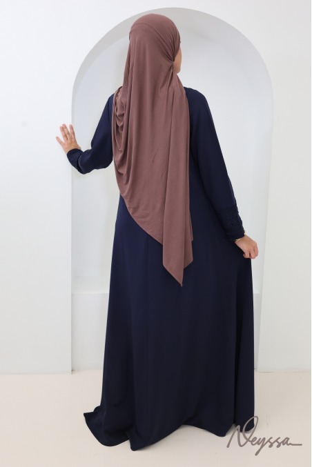 Abaya avec poches soie de Médine manches dentelles