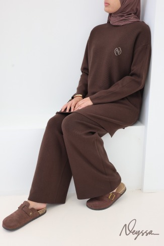 Ensemble femme pull et pantalon en maille tissée douce, coupe modeste 2