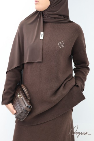 Modest brown woven knit skirt set - Neyssa Creation 2