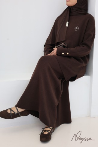 Modest brown woven knit skirt set - Neyssa Creation