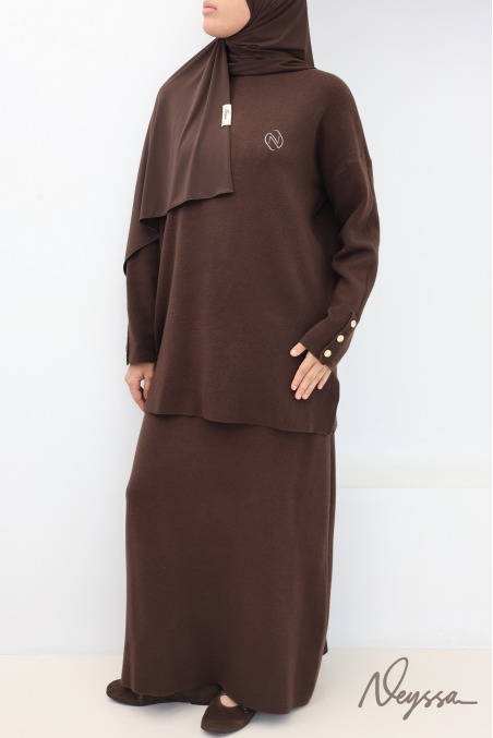 Modest brown woven knit skirt set - Neyssa Creation