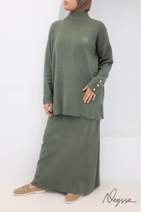 2-teiliges Set aus gewebtem Strick in Khaki, Neyssa Création