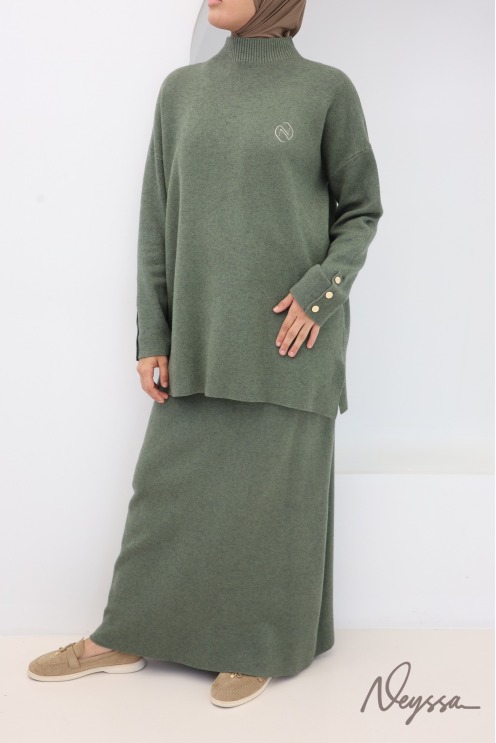 2-teiliges Set aus gewebtem Strick in Khaki, Neyssa Création