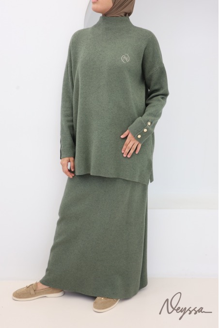 2-teiliges Set aus gewebtem Strick in Khaki, Neyssa Création