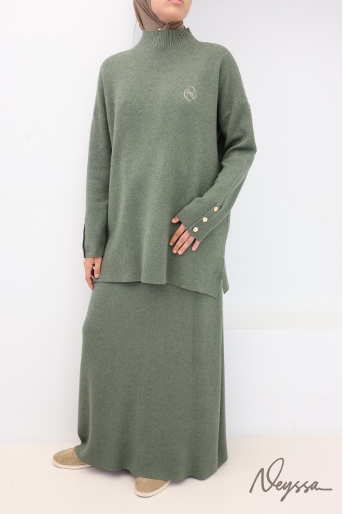 2-teiliges Set aus gewebtem Strick in Khaki, Neyssa Création