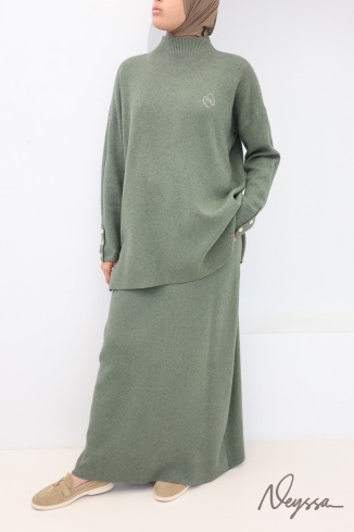 2-teiliges Set aus gewebtem Strick in Khaki, Neyssa Création