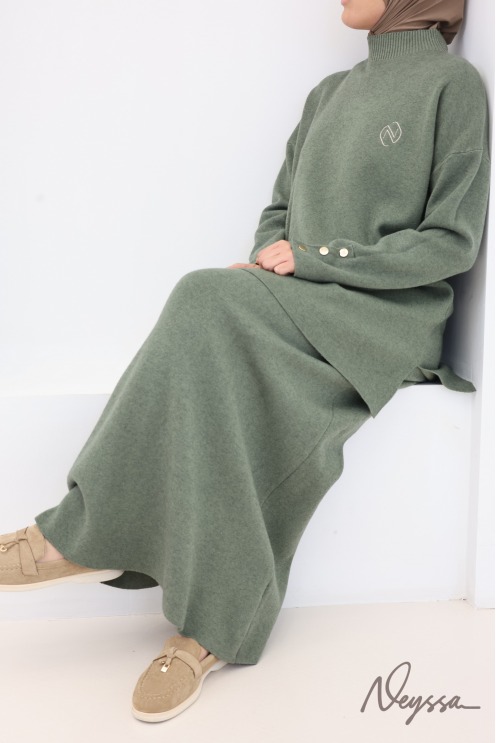 2-teiliges Set aus gewebtem Strick in Khaki, Neyssa Création