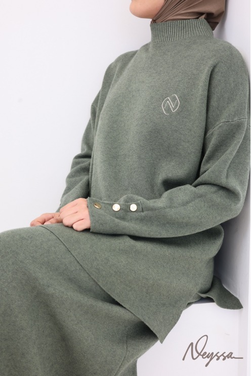 2-teiliges Set aus gewebtem Strick in Khaki, Neyssa Création