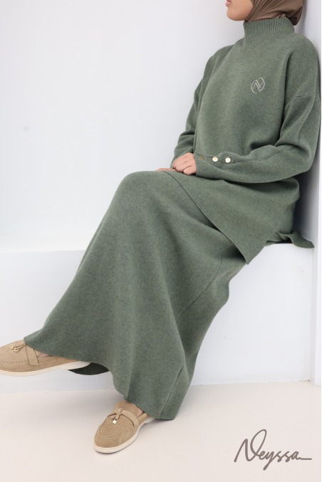 2-teiliges Set aus gewebtem Strick in Khaki, Neyssa Création