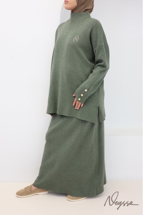 2-teiliges Set aus gewebtem Strick in Khaki, Neyssa Création