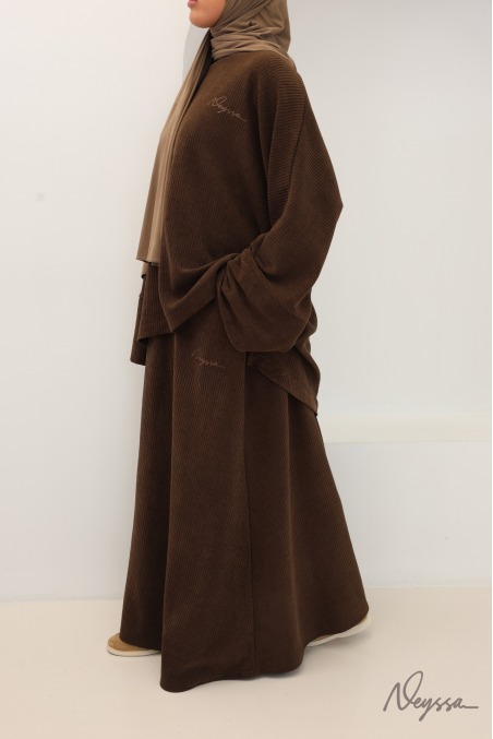 ensemble jupe longue marron pour femme voilée, en velours côtelé