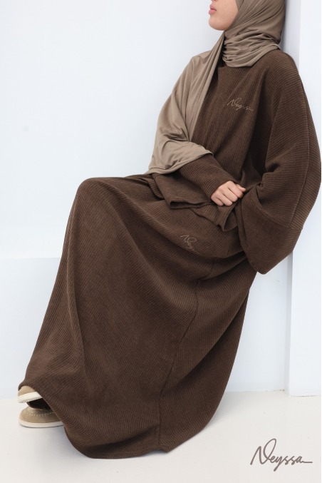 ensemble jupe longue marron pour femme voilée, en velours côtelé