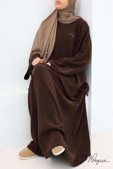 ensemble jupe longue marron pour femme voilée, en velours côtelé