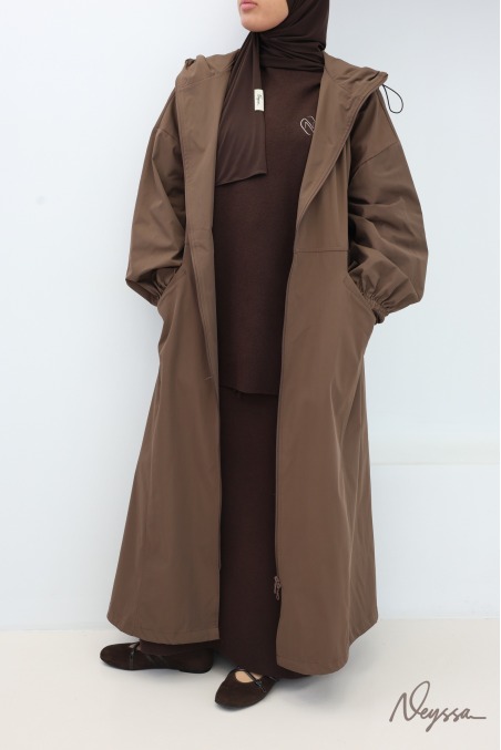 Long casual jacket in water-repellent fabric, for veiled women